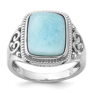 Sterling Silver Rhodium-Plated Oxidized Rectangular Larimar Ring – Filigree Desi